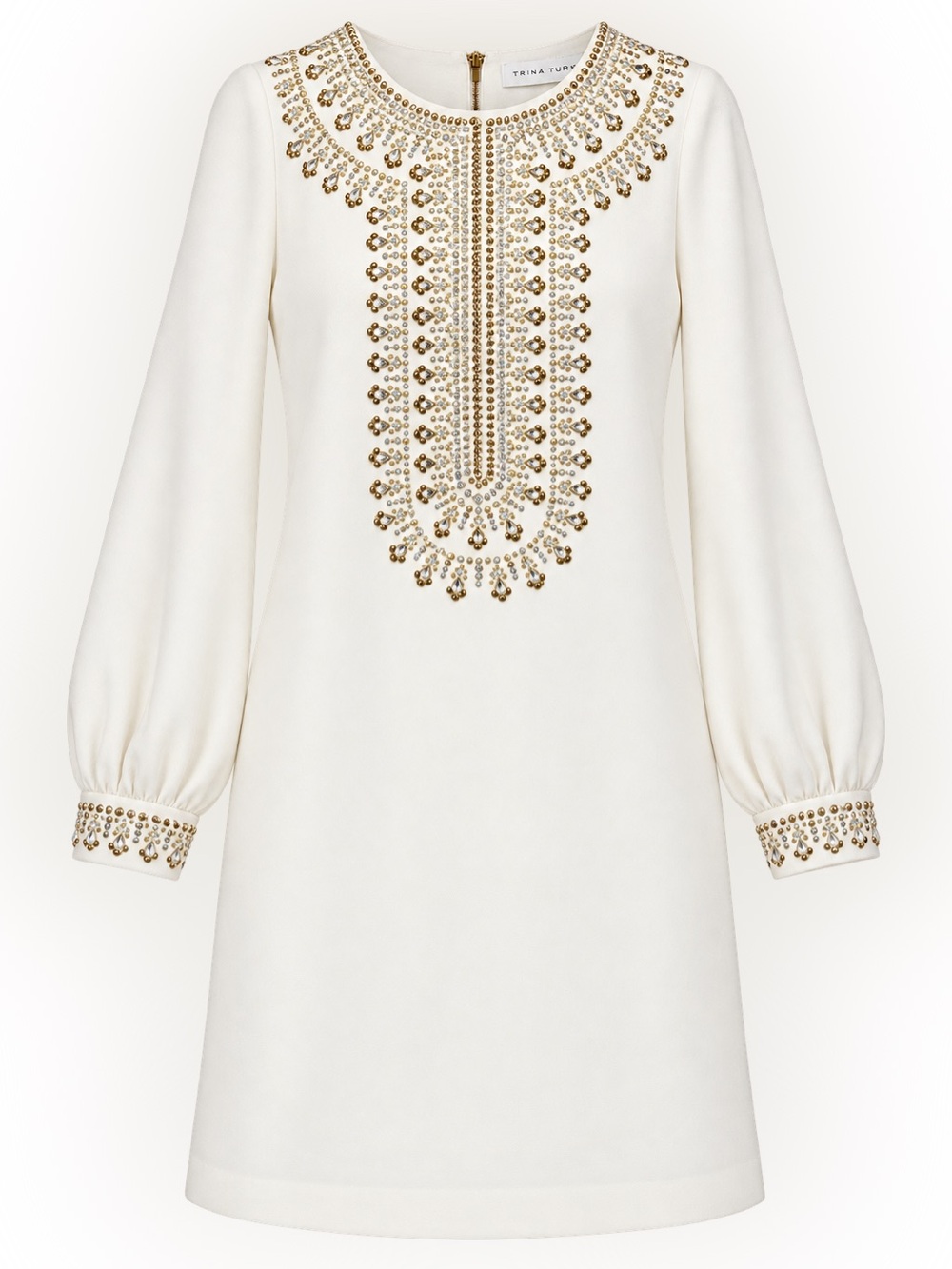 NWT Trina Turk Beaded/Embellished Ivory Long-Sleeve Shift Dress Size 0